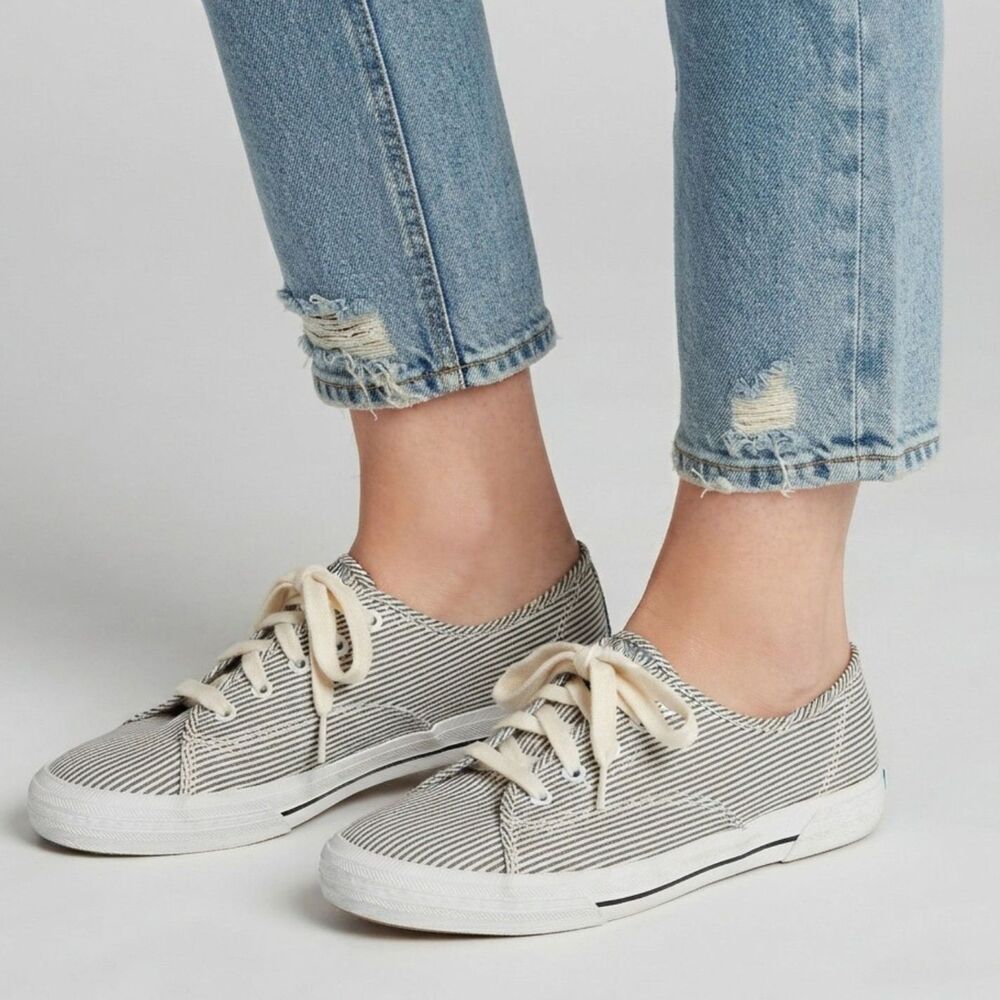 1990's Vintage Keds White Striped Canvas Lace Up Sneakers Shoes Womens 9.5M